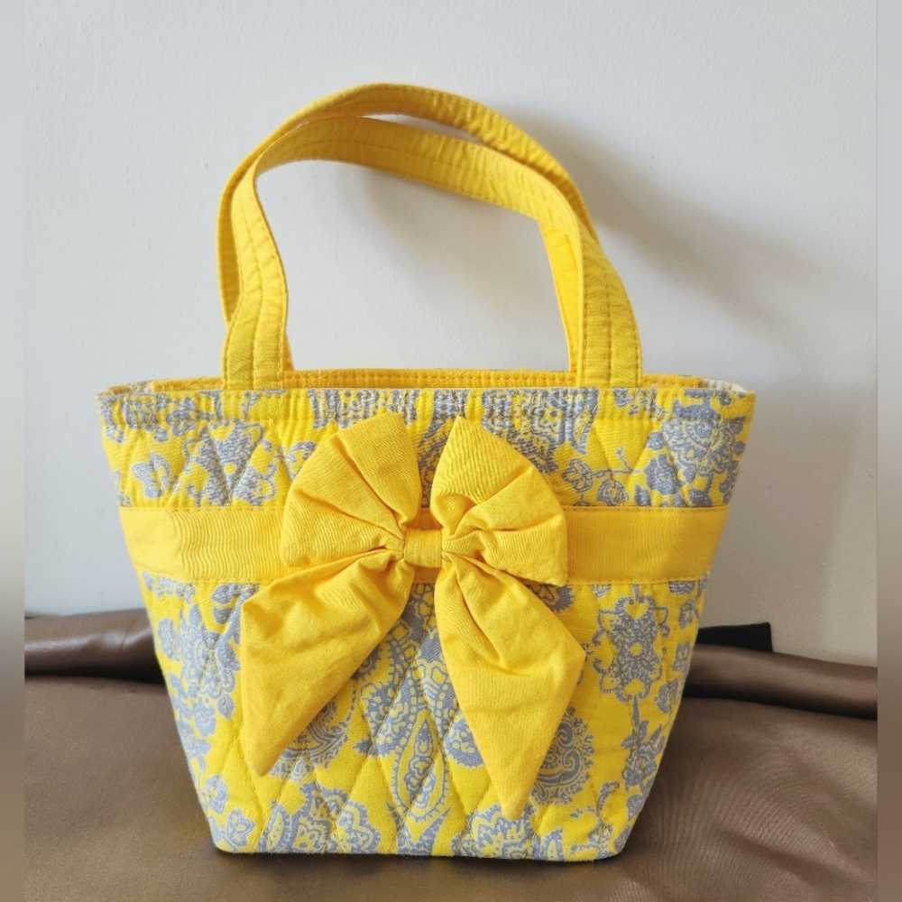 NaRaYa Yellow and Gray Cutie Tote Bag with Bow